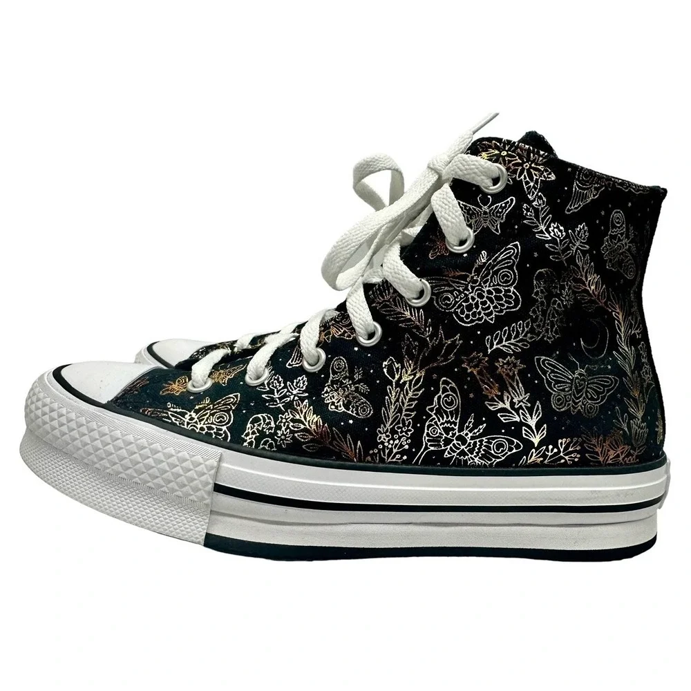 Converse‎ All Star CTAS Eva Lift Black & Gold  Butterfly Mid Top Sneakers SZ 6
